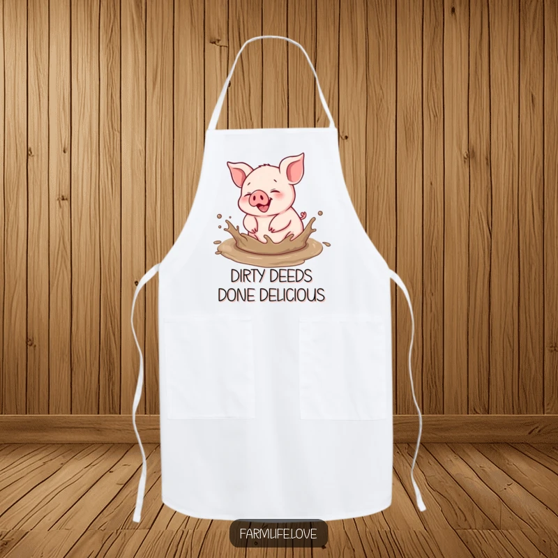 Funny apron: A joyful piglet gleefully splashes in a muddy puddle, celebrating messy fun while cooking or crafting.