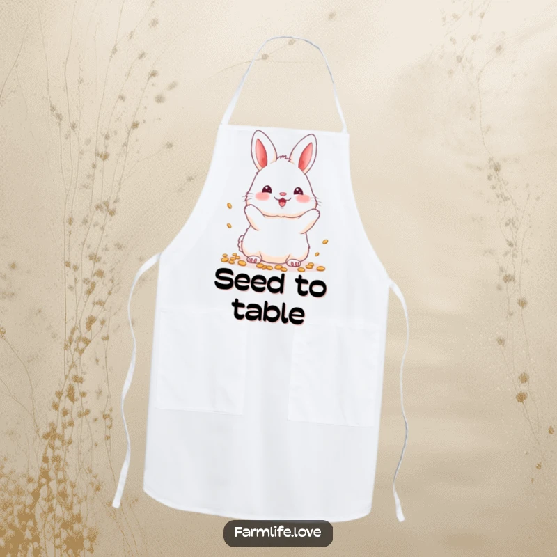 Funny Apron: Bunny scattering seeds, adding cute garden charm to your cooking attire.