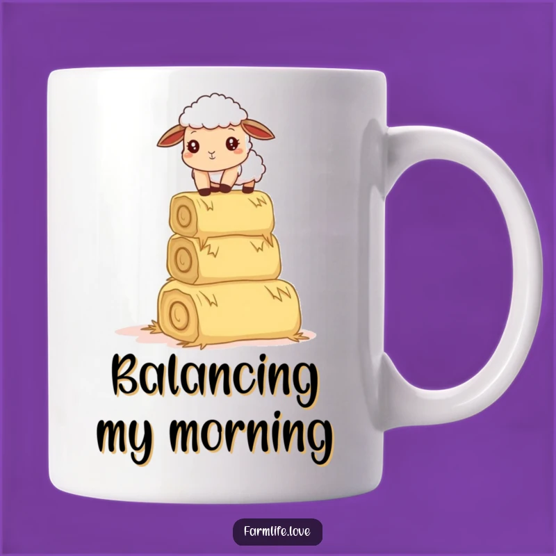 Funny Sheep Hay Balance Mug: Quirky Farm Animal Humor Gift