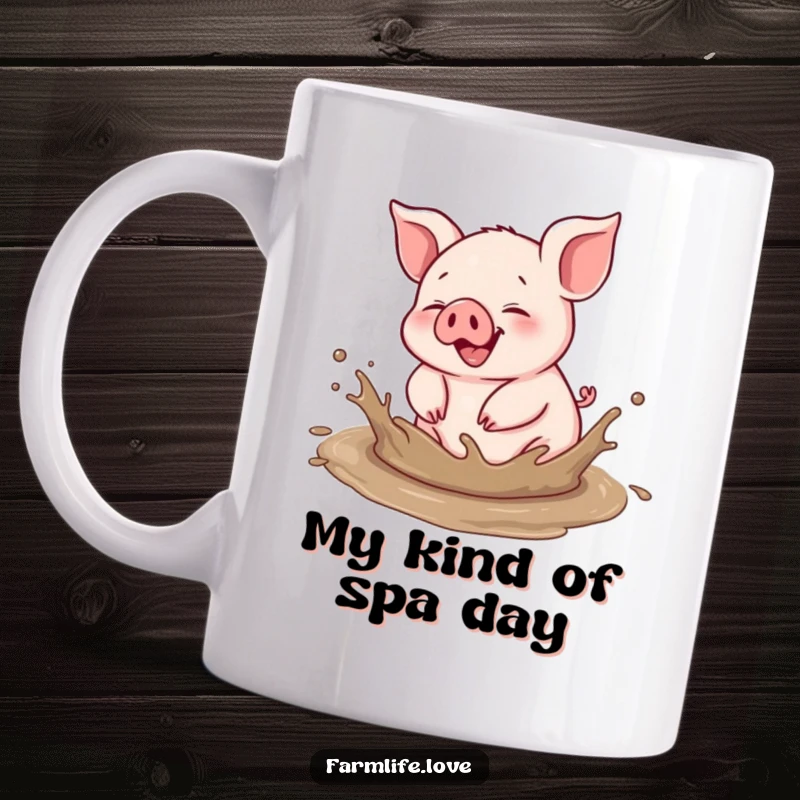Funny mug: A delighted piglet joyfully rolls and splashes in a muddy puddle, embodying pure, unadulterated, messy fun.
