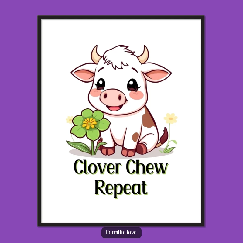 Funny Cow Clover Cheer Digital Print: Instant Farm Humor Download