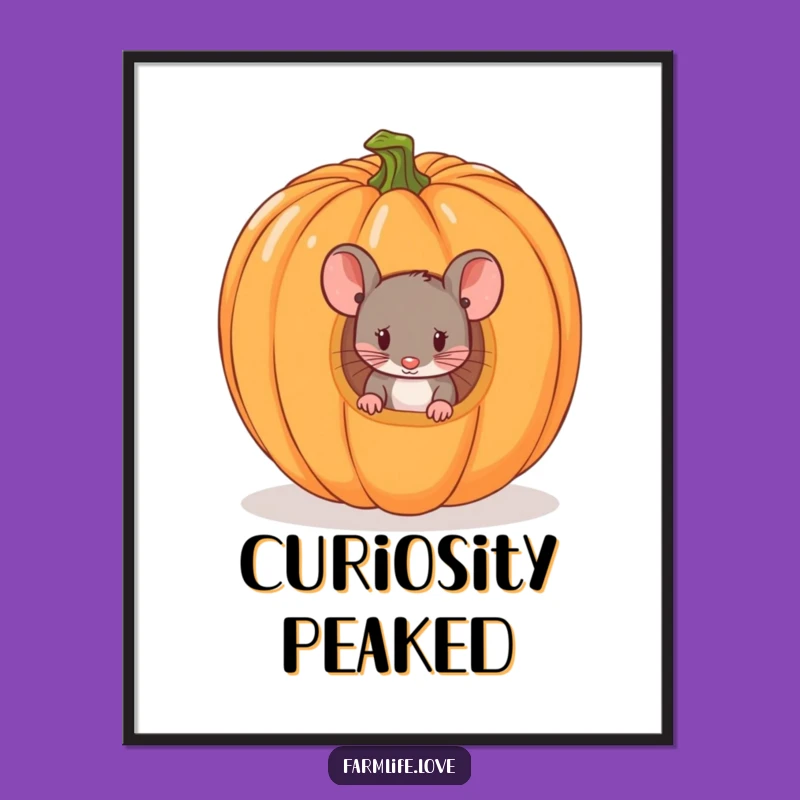 Funny Mouse Pumpkin Peek Digital Print: Instant Halloween Art