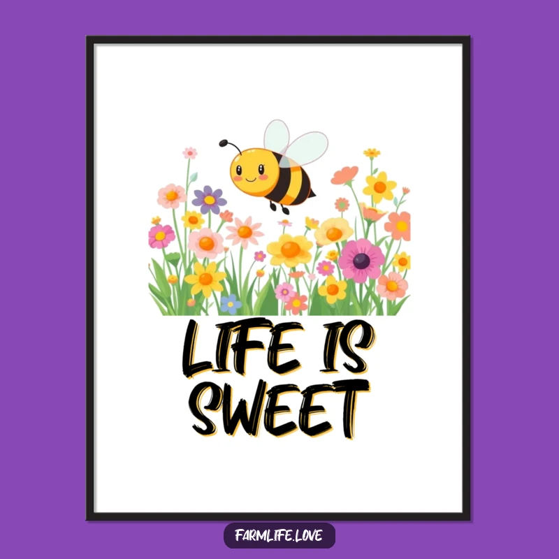 Funny Bee Flower Buzz Digital Art: Joyful Insect Wall Decor Gift