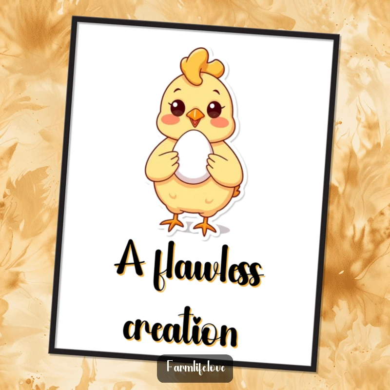 Funny Digital Art Print of a cheerful chicken proudly presenting a perfect egg, perfect for adding humorous farmhouse decor.