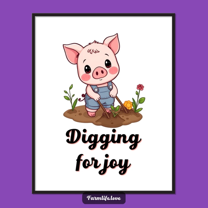 Funny Piglet Gardener Digital Print: Instant Farm Decor, A Charming Funny Gift