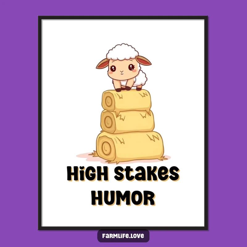 Funny Sheep Hay Balance Digital Art: Quirky Farm Wall Decor Gift