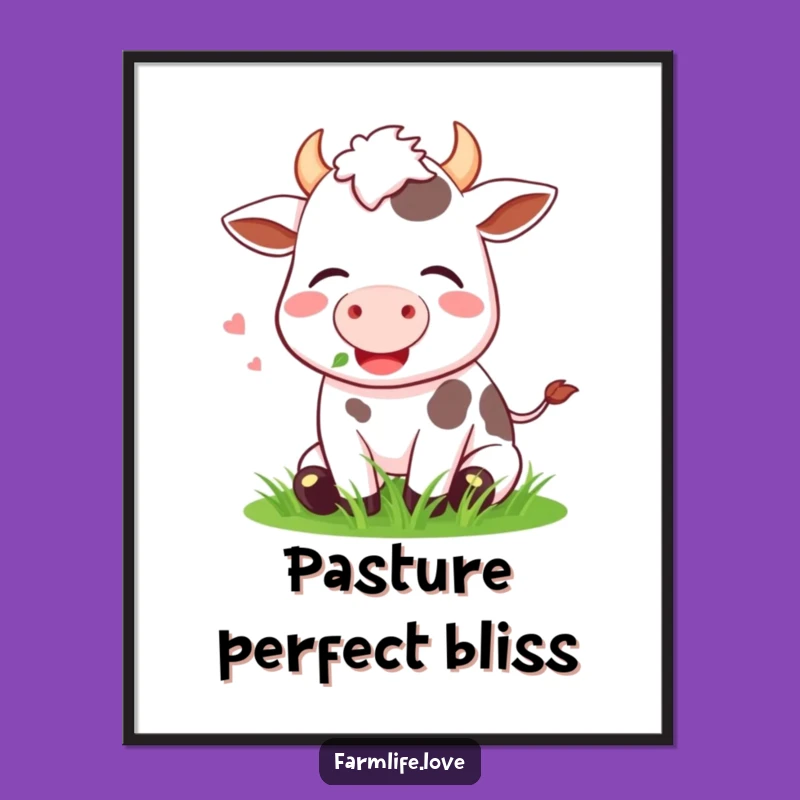 Funny Cow Grass Digital Art: Instant Pastoral Charm, Relaxing Funny Gift for Decor