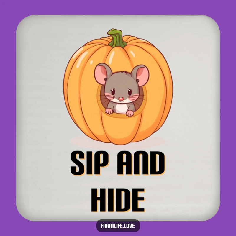 Funny Mouse Pumpkin Coaster: Whimsical Halloween Drink Gift