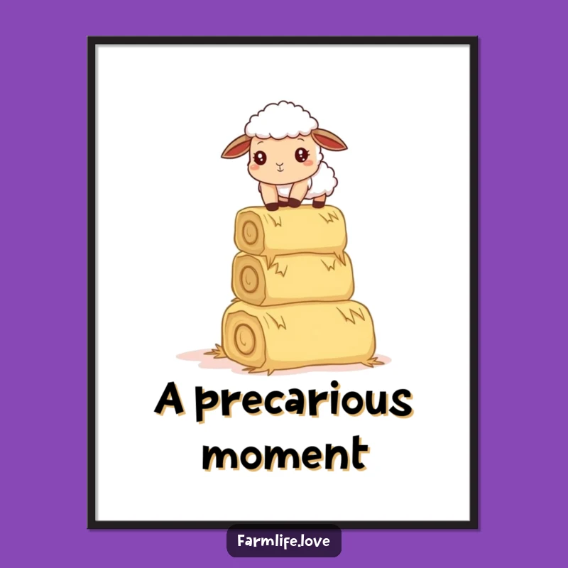 Funny Sheep Hay Balance Poster: Quirky Farm Art Print Gift