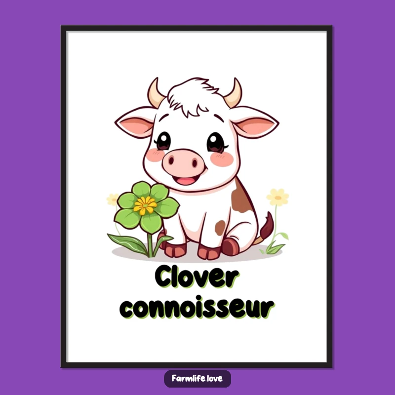 Funny Cow Clover Muncher Poster: Charming Farm Animal Wall Art Gift