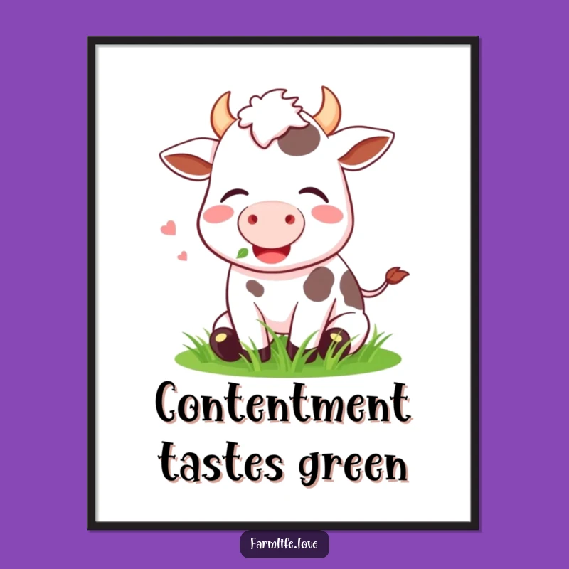 Funny Cow Grass Poster: Pastoral Art Print, Charming Funny Gift for Home Decor