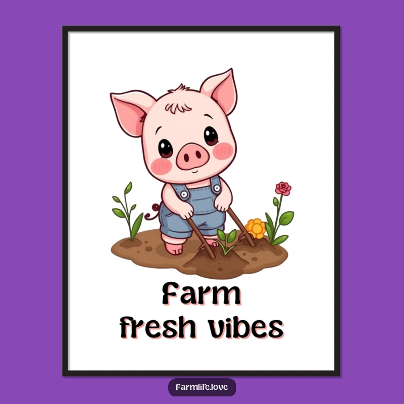 Funny Piglet Gardener Poster: Wall Art, A Charming Funny Gift