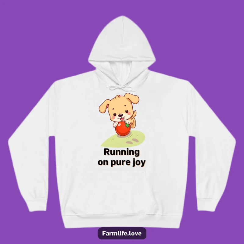 Funny Puppy Rolling Tomato Hoodie: Cozy Pet Adventure Gift