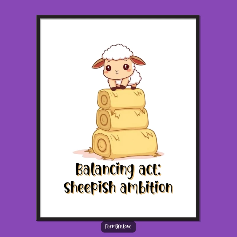 Free Printable Sheep Wall Art: Hay Bale Balance Humorous Downloadable Decor