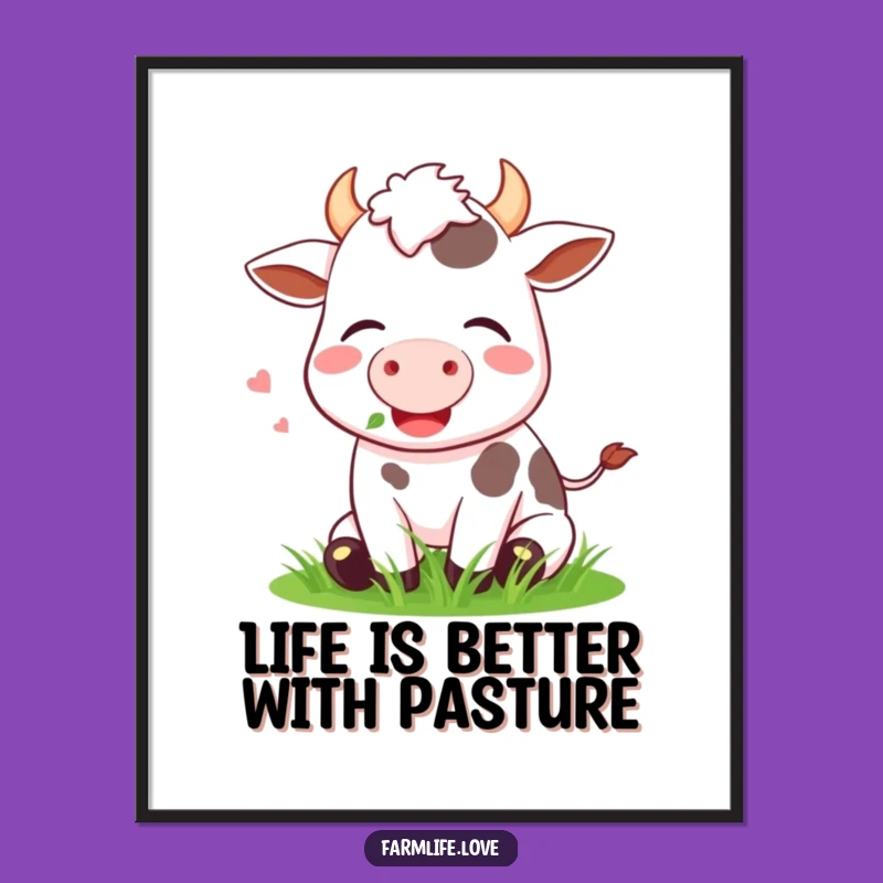 Free Printable Wall Art: Happy Cow Grass - Funny Downloadable Art