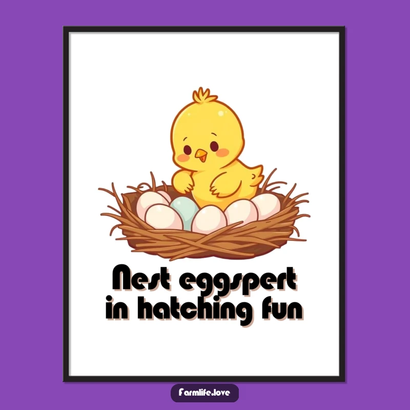 Funny Free Printable Wall Art: Busy Chick Gathering Eggs - Cute Downloadable Decor
