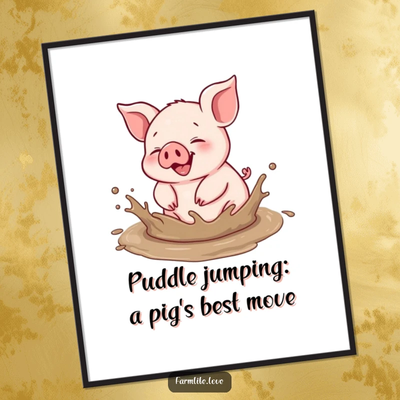 Funny Free Printable Wall Art: A gleeful piglet having a joyous time splashing in a muddy puddle.