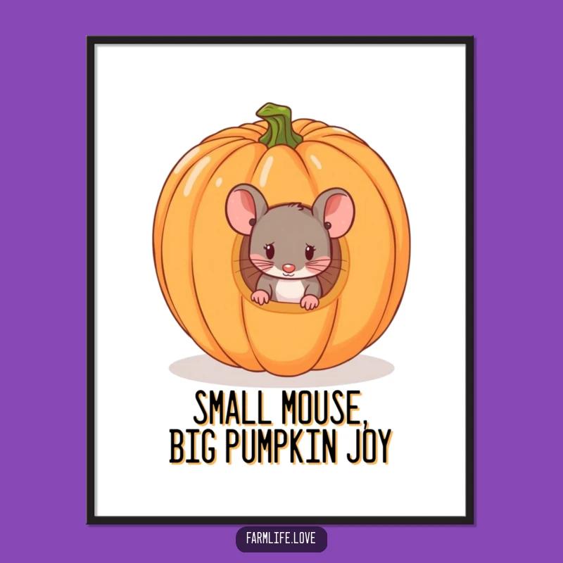Free Printable Wall Art: Tiny Mouse in Pumpkin, Funny Downloadable Decor