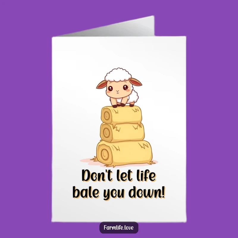 Free Printable Sheep Birthday Card: Hay Bale Balance Humorous Downloadable