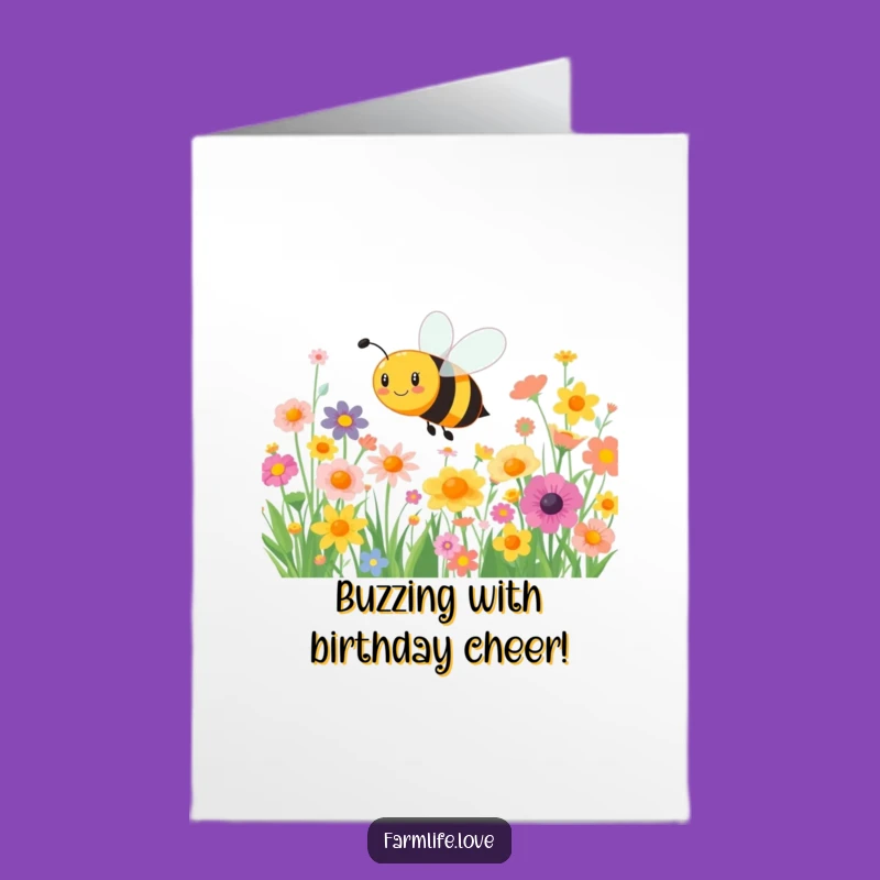 Free Printable Bee Birthday Card: Joyful Flower Buzz Downloadable Gift