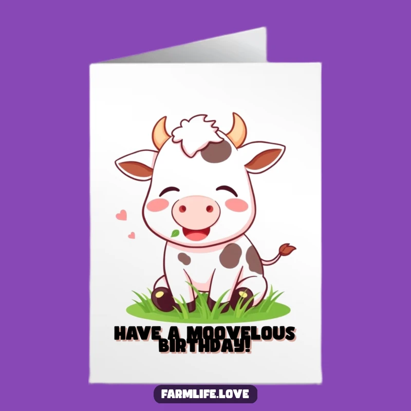 Free Printable Birthday Card: Happy Cow Munch - Funny Downloadable Gift Greeting