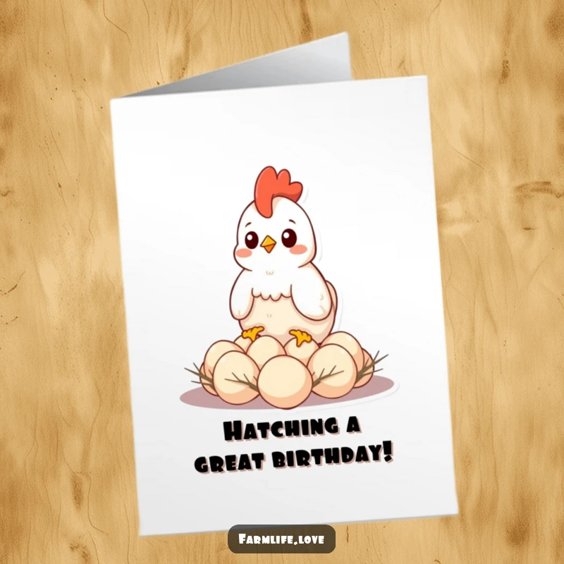 Funny Free Printable Birthday Card: A content hen sitting protectively on a nest full of precious eggs, wishing happy birthday.