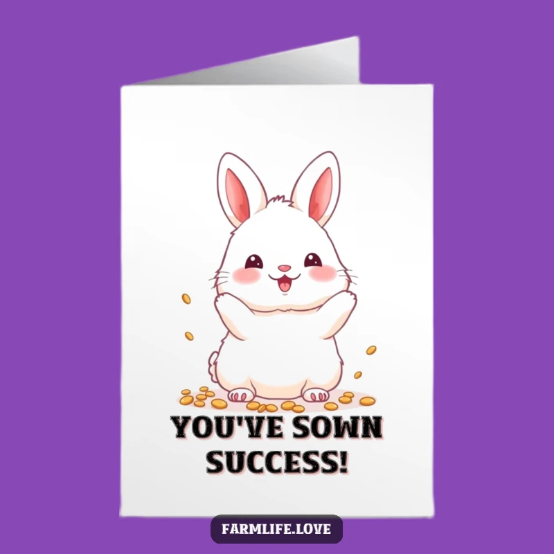 Free Printable Congratulations Card: Bunny Scattering Seeds for Budding Success Downloadable