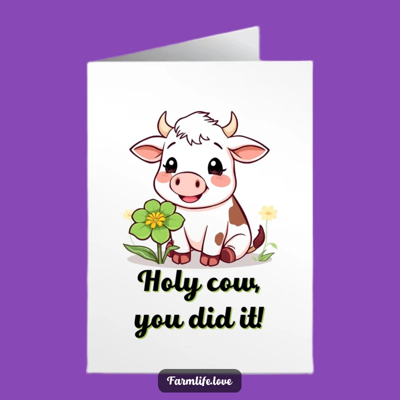 Free Printable Congrats Card: Cheerful Cow, Thoughtful Clover Chew, Downloadable Gift