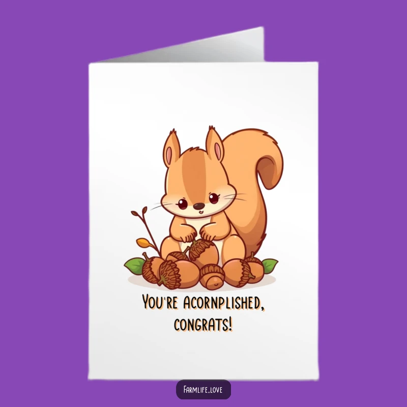 Free Printable Congrats Card: Busy Squirrel, Acorn Gathering, Downloadable Gift