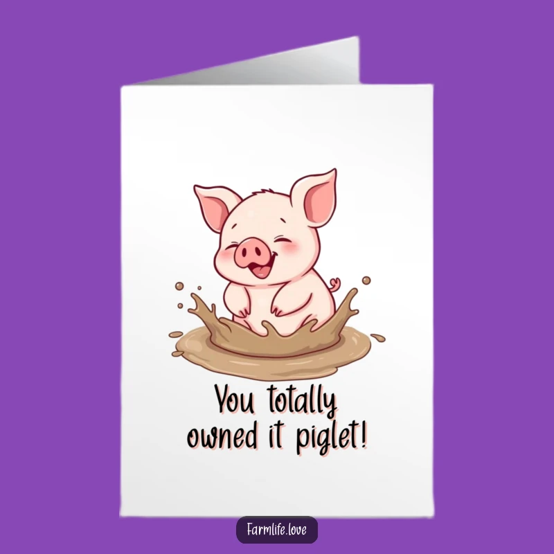 Free Printable Piglet Congratulations Card: Muddy Splash Success Downloadable