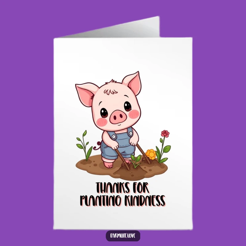 Free Printable Thank You Card: Piglet Gardener for Grateful Appreciation Downloadable