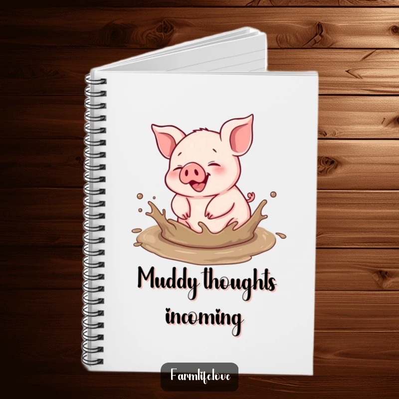Funny notebook: A delighted piglet gleefully plays in a muddy puddle, inspiring messy-yet-brilliant thoughts and notes.