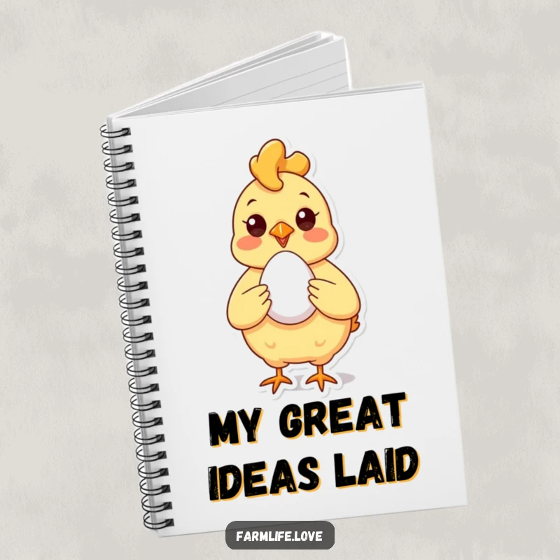 Funny Notebook with a proud chicken displaying a perfect egg, ideal for journaling with a humorous farm theme.