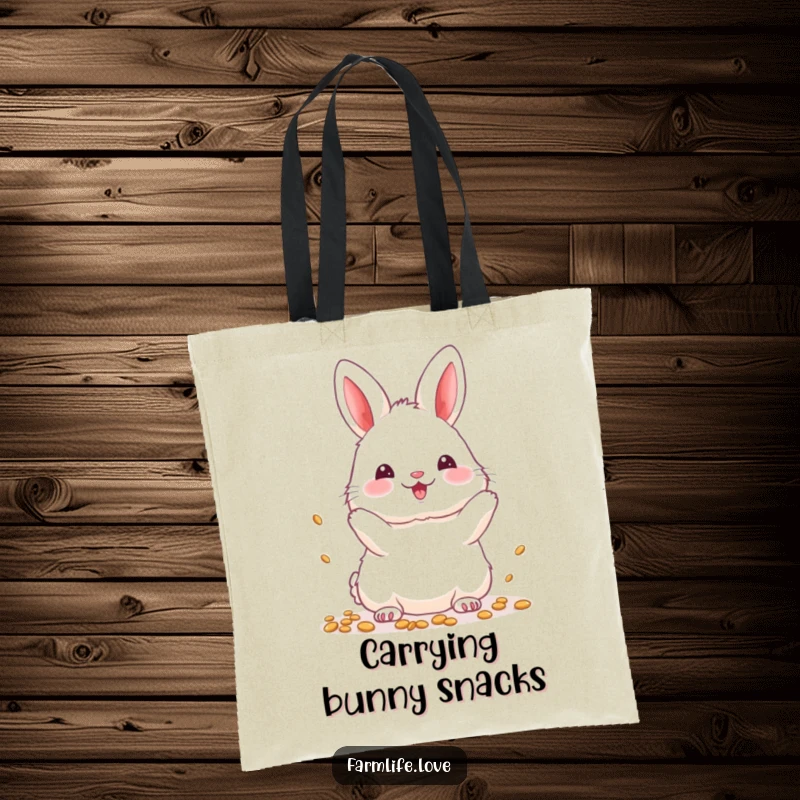 Funny Tote Bag: Fluffy white bunny happily throwing seeds, perfect for carrying gardening supplies.