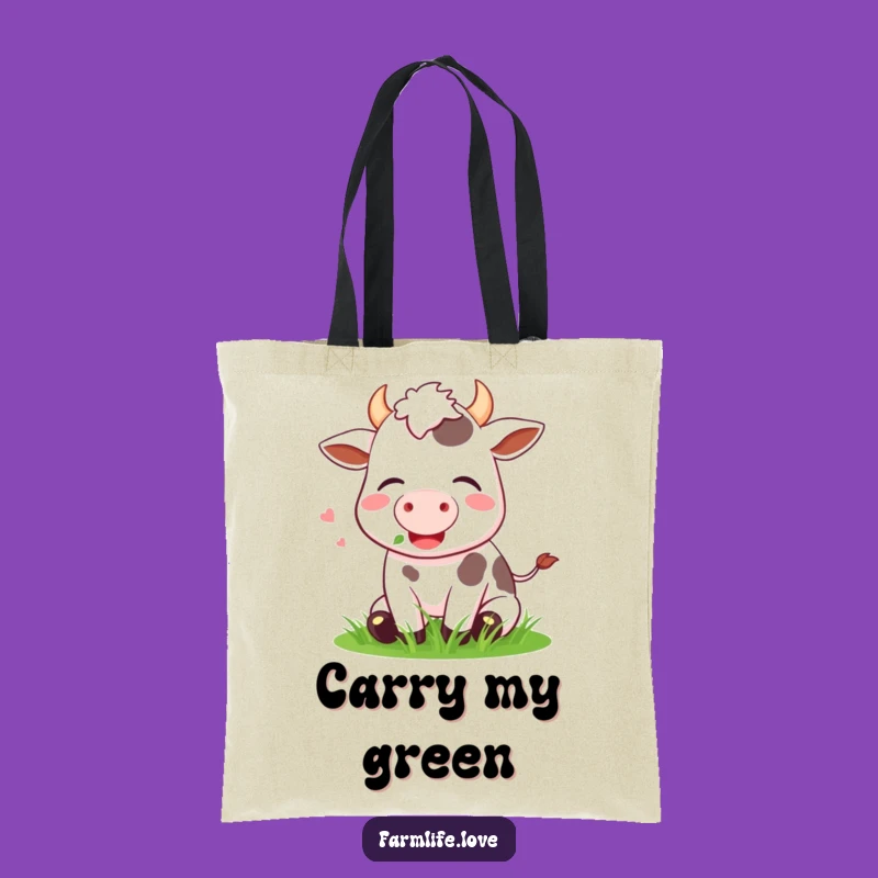 Funny Cow Grass Tote Bag: Carry Your Calm, Practical Funny Gift for Farmers