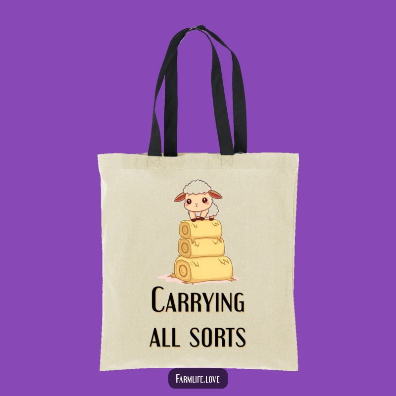 Funny Sheep Hay Balance Tote Bag: Chic Farm Animal Carryall