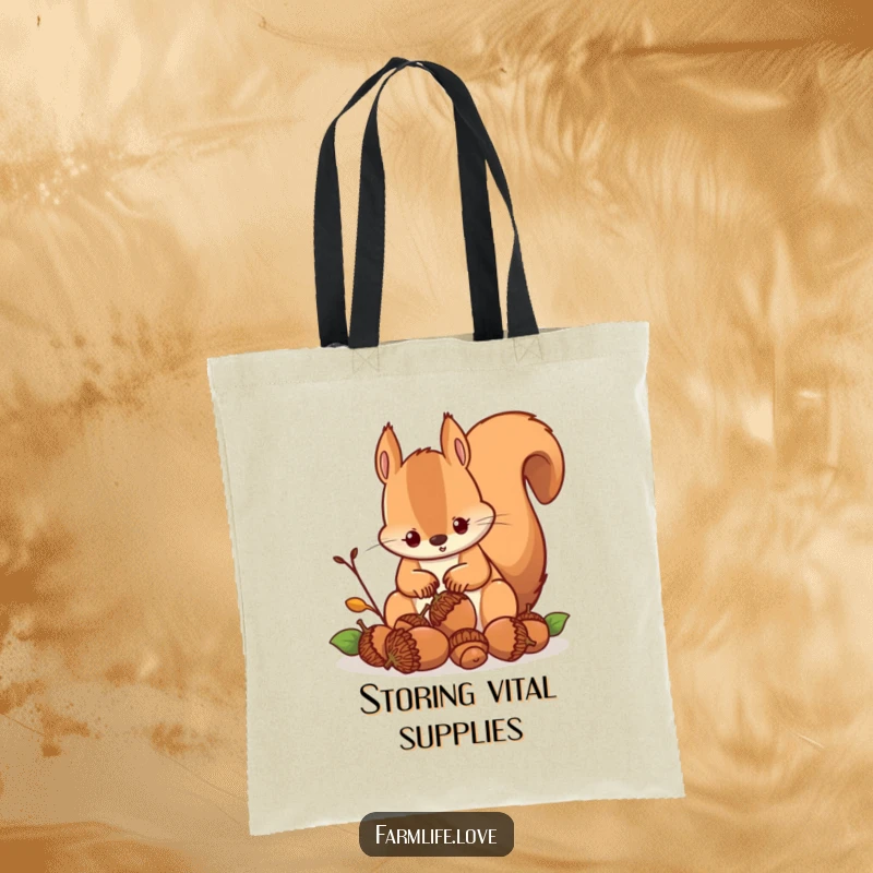 Funny tote bag of a determined squirrel gathering acorns, a practical and humorous accessory for collectors and planners.