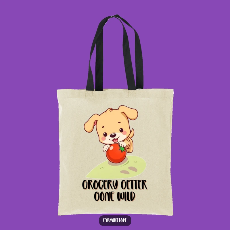 Funny Puppy Tomato Chase Tote Bag: Playful Pet Accessory Gift